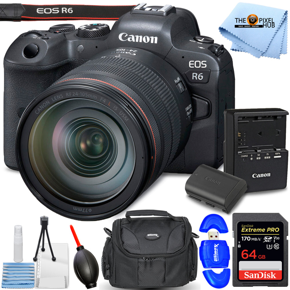 Canon EOS R6 Mirrorless Camera with 24-105mm f/4 Lens - 7PC Accessory Bundle