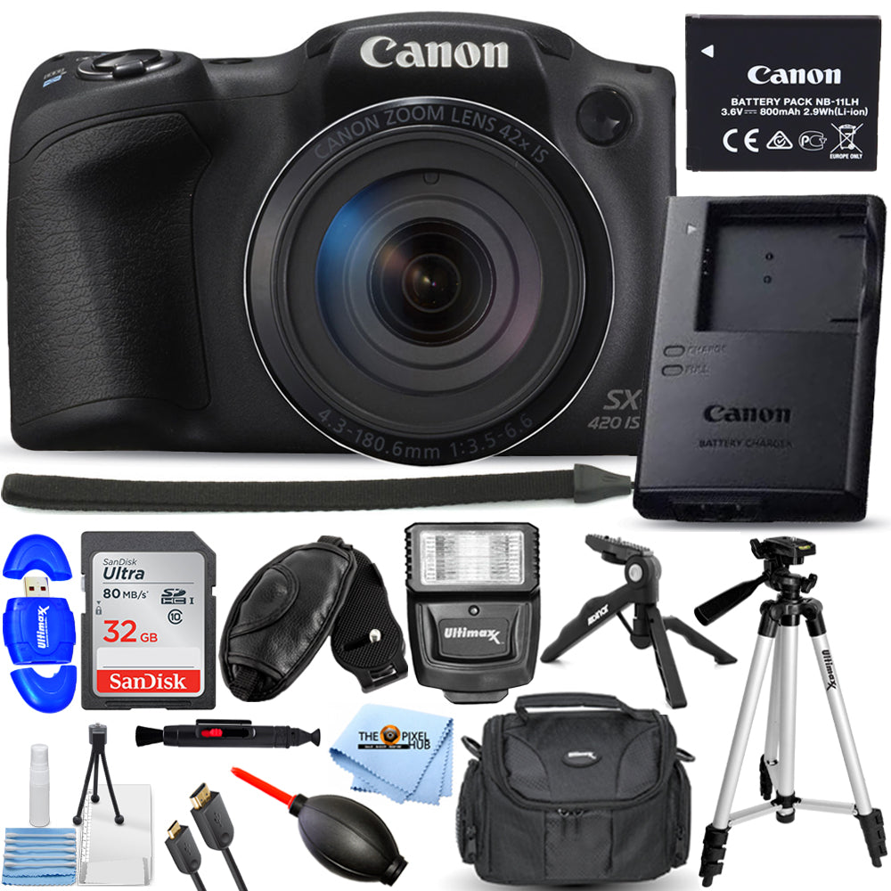 Canon PowerShot SX420 IS 20MP Digital Camera (Black) + 32GB + Flash Bundle