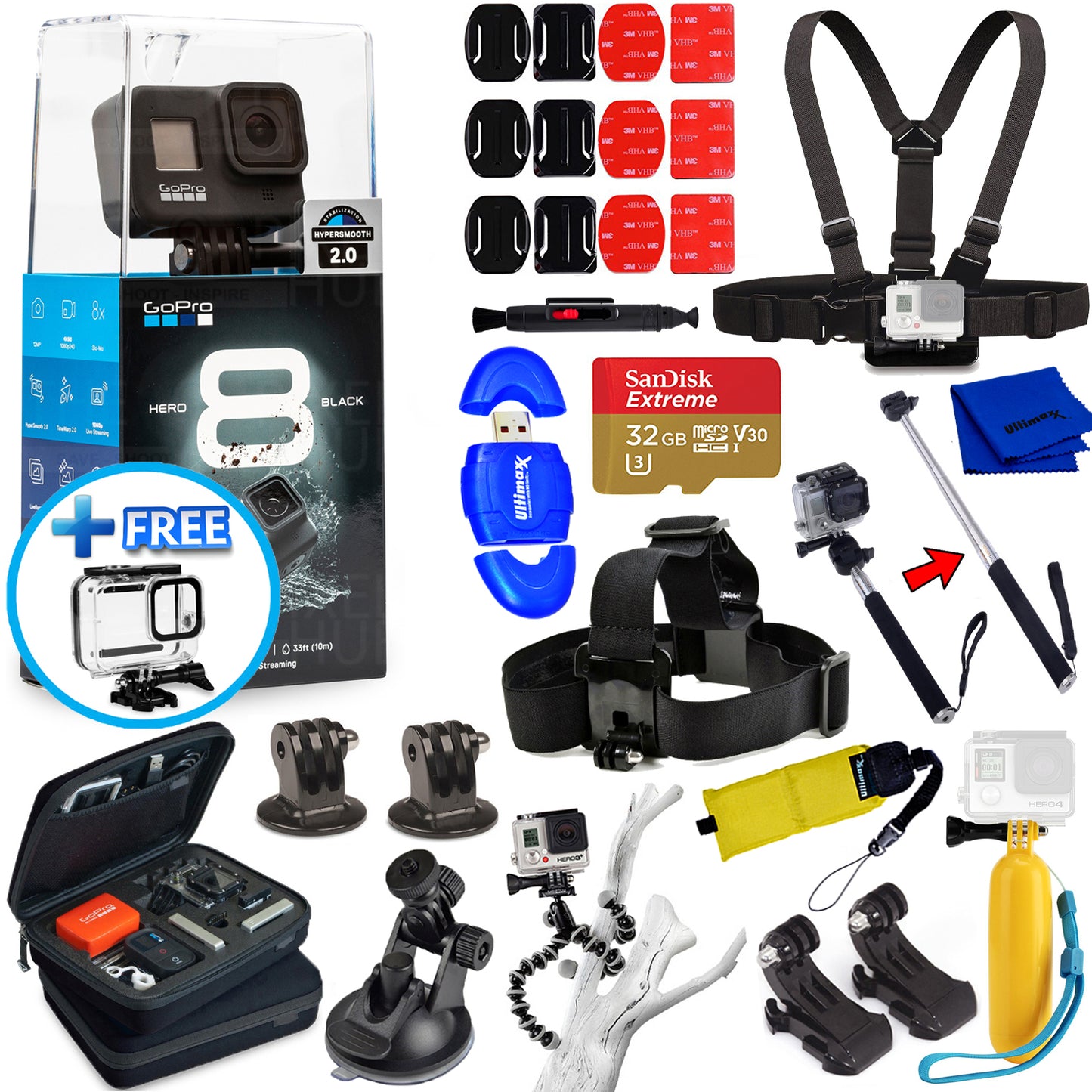 GoPro HERO8 HERO 8 Black - All In 1 PRO ACCESSORY KIT + 32GB + Tripod and More