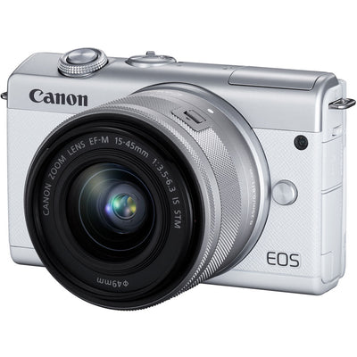 Canon EOS M200 Mirrorless Camera with 15-45mm (White) + EXT BATT + Filter Bundle