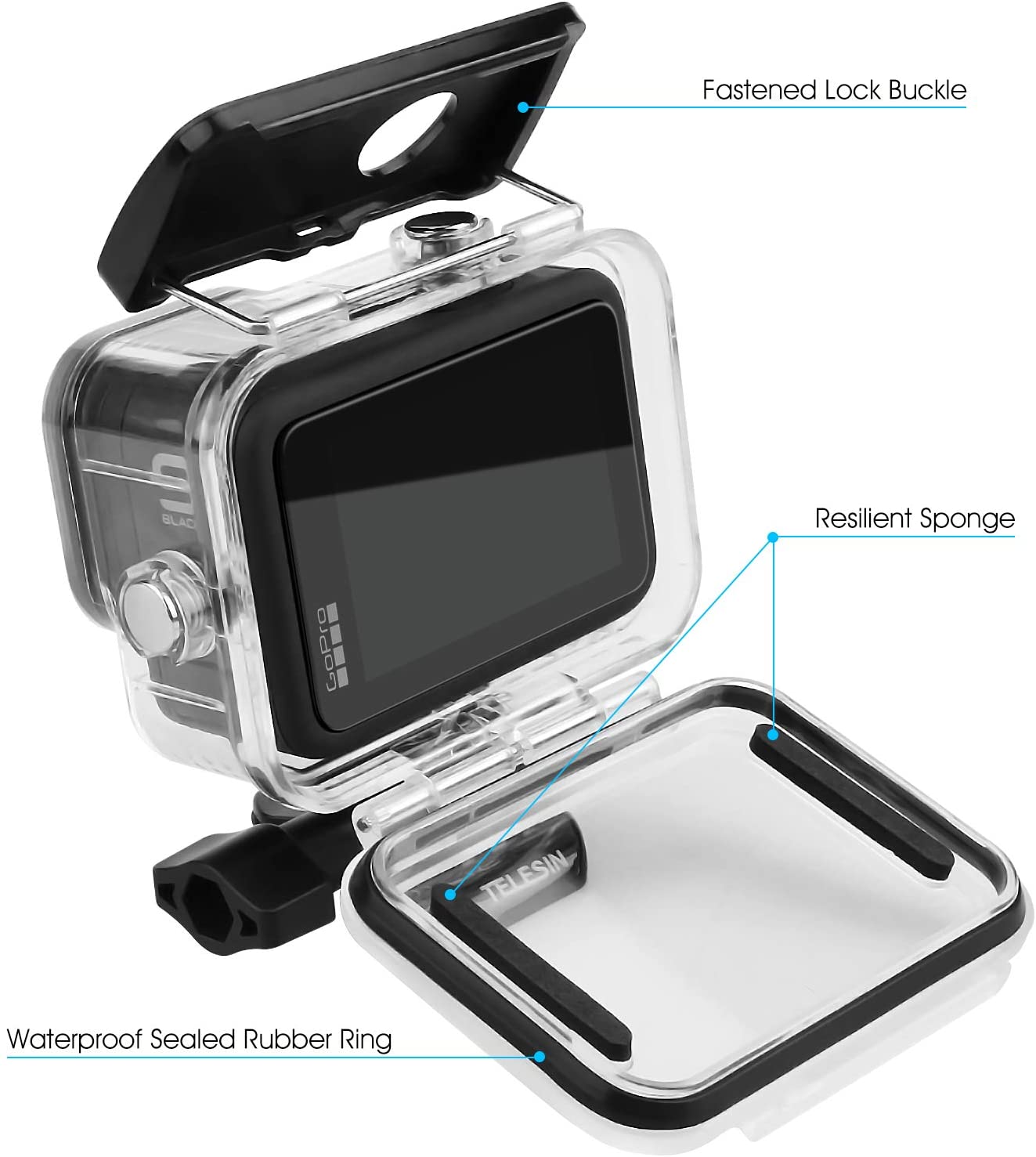 50m/164ft Waterproof Housing Transparent Protective Case for GoPro HERO9 HERO10