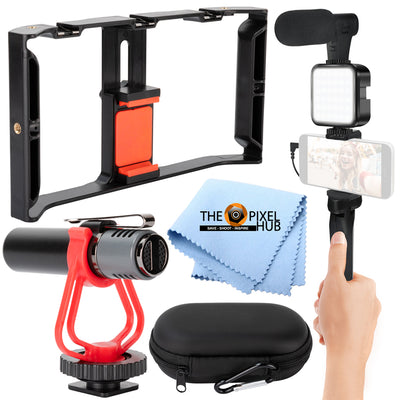 Vlogging Kit for iPhone and Android With Bluetooth Mic Led Light Stabilizer Rig