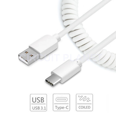 TYPE-C to USB Coiled SYNC Charger Cable Data Lead Charging Connector WHITE NEW
