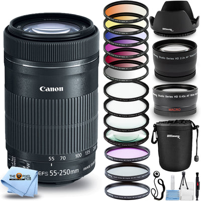 Canon EF-S 55-250mm f/4-5.6 IS STM Lens - 20PC Accessory Bundle