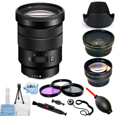 Sony E PZ 18-105mm f/4 G OSS Lens + Telephoto and Wide Angle Lenses Bundle