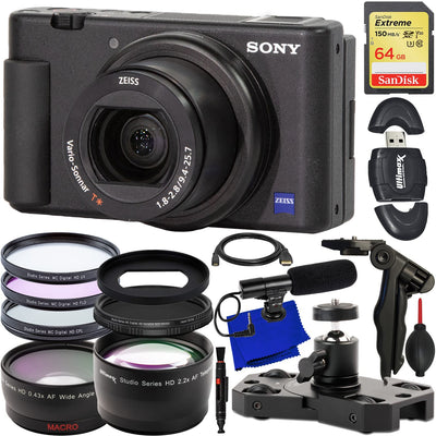 Sony ZV-1 20.1MP/4K Compact Vlog Digital Camera (Black) - 16PC Accessory Bundle