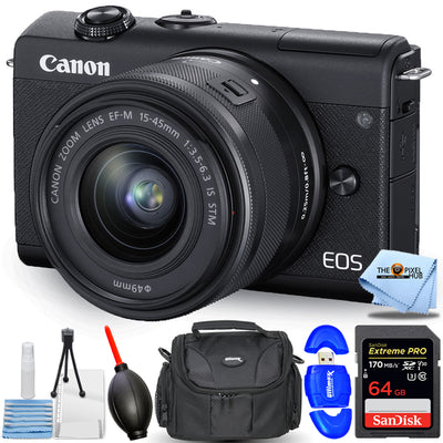 Canon EOS M200 Mirrorless Digital Camera with 15-45mm Lens (Black) + 64GB Bundle