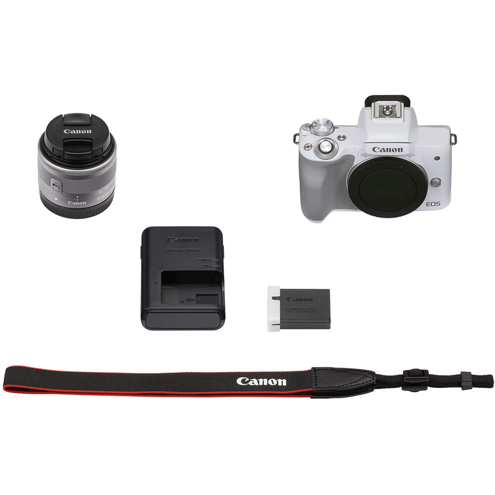 Canon EOS M50 Mark II Mirrorless Camera with 15-45mm Lens (White) - 4729C004