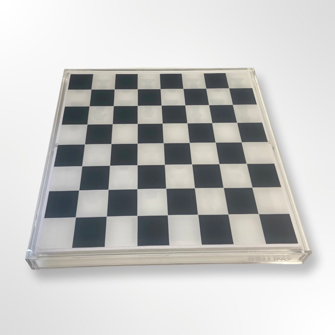 Lucite Acrylic Chess + Checkers Premium Set - Large 17.5" (Clear/White)