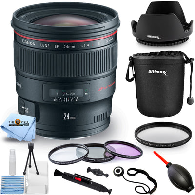 Canon EF 24mm f/1.4L II USM Autofocus Lens 2750B002 - 10PC Accessory Bundle