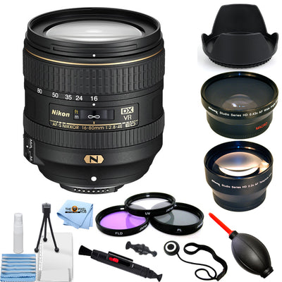 Nikon AF-S DX NIKKOR 16-80mm f/2.8-4E ED VR Lens + Filter Kit Bundle White Box