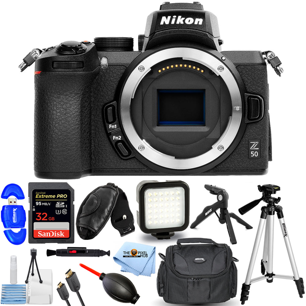 Nikon Z 50 Mirrorless Digital Camera (Body Only) + 64GB + LED Light Kit Bundle