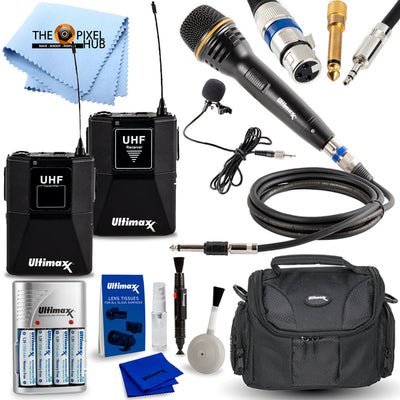 Ultimaxx Wireless Mic Kit Bundle with 4x AA Batteries and Charger + Carry Case