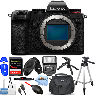 Panasonic Lumix DC-S5 Mirrorless Digital Camera (Body) + 64GB + Flash Bundle
