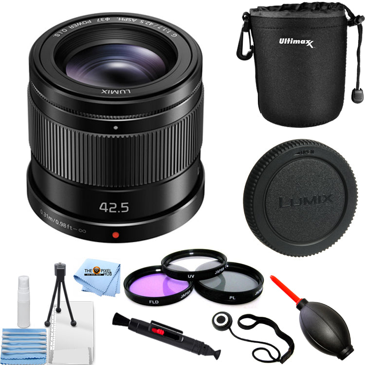 Panasonic Lumix G 42.5mm f/1.7 ASPH. POWER O.I.S. Lens - 10PC Accessory Bundle