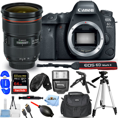 Canon EOS 6D Mark II DSLR with 24-70mm II USM Lens - 64GB Flash Top Value Bundle