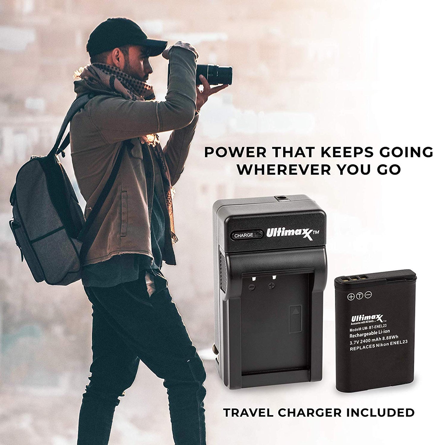 ULTIMAXX Replacement Battery and Travel Charger for Nikon EN-EL23