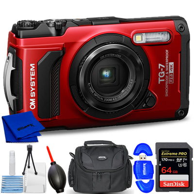 OM SYSTEM Tough TG-7 Digital Camera (Red) Bundle 1