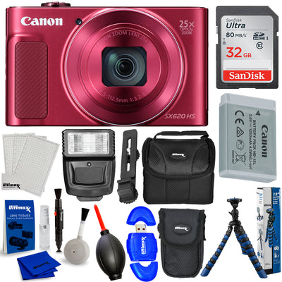 Canon PowerShot SX620 HS Digital Camera (Red) 1073C001 - 32GB Accessory Bundle