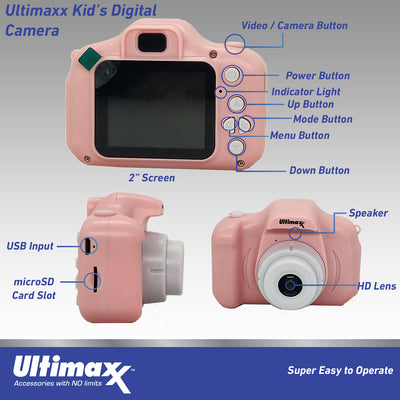 Ultimaxx Digital Video Recorder Camera Kids Teens ages 8-12 Beginners with Games 32GB Micro SD Holiday Christmas Gift Bundle