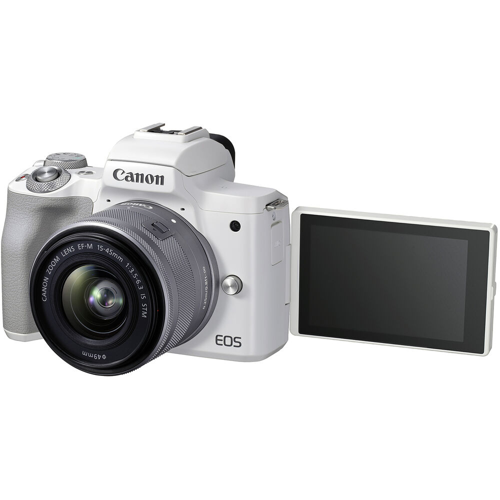 Canon EOS M50 Mark II Mirrorless Camera with 15-45mm Lens (White) - 18PC Bundle