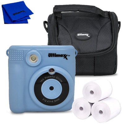 Ultimaxx Instant Print Camera (Blue) for Kids Teens ages 8-12 Beginners with 3 Printing Paper Rolls 32GB Micro SD Holiday Christmas Gift Kit