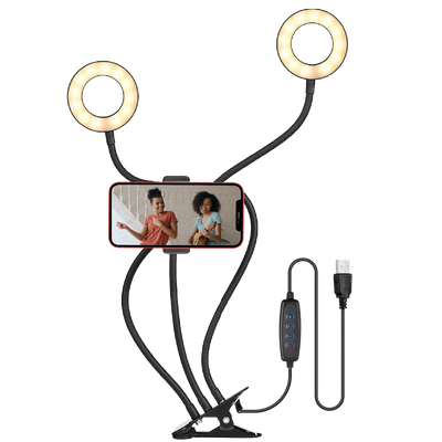 Bluestone USB Dual Ring Light Kit W/ Phone Holder, Mounting Clip & Wired Remote