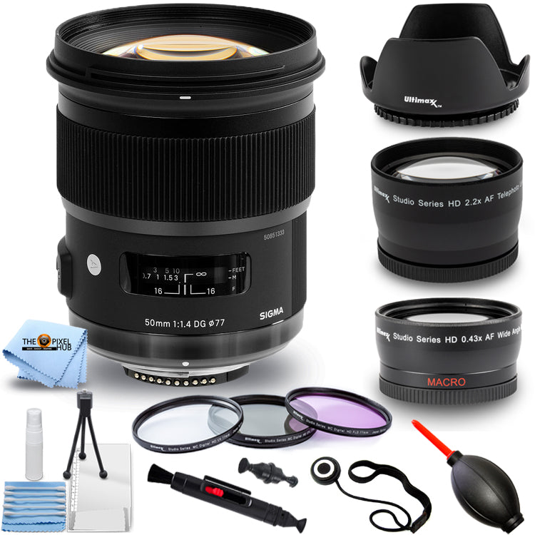 Sigma 50mm f/1.4 DG HSM Art Lens for Nikon F 311306 + 3 Lenses Bundle