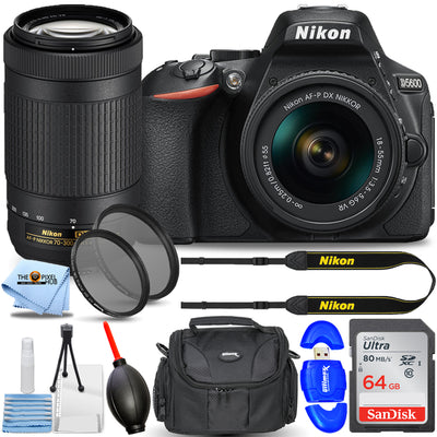 Nikon D5600 DSLR Camera with 18-55mm and 70-300mm VR - Essential 64GB Bundle
