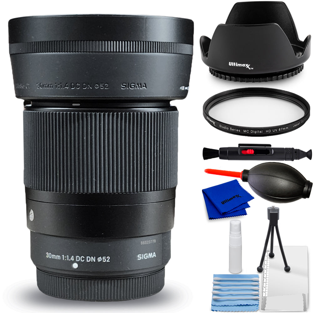 Sigma 30mm f/1.4 DC DN Contemporary Lens for Fujifilm X - 7PC Accessory Bundle