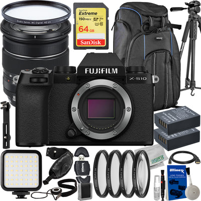 FUJIFILM X-S10 Mirrorless Camera with XF 16-80mm f/4 R OIS WR Lens - 16PC Bundle