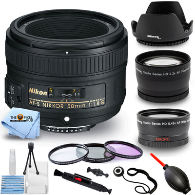 Nikon AF-S NIKKOR 50mm f/1.8G Lens 2199 + Telephoto and Wide Angle Lenses Bundle