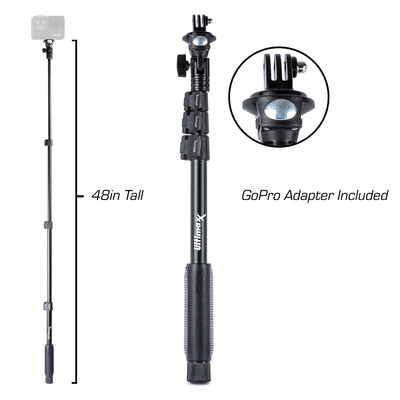 48" Inch 360 Mobility Monopod with GoPro Adapter Head and Smartphone Holder