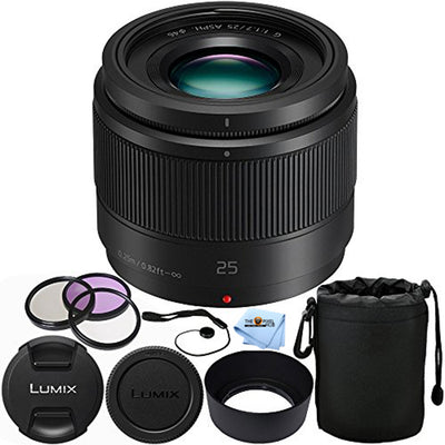 Panasonic Lumix G 25mm f/1.7 ASPH. Lens H-H025K + Filter Kit + Lens Pouch Bundle