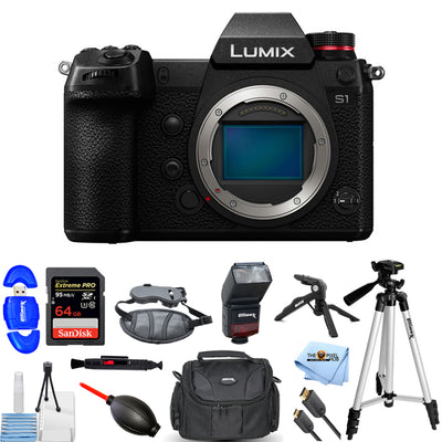 Panasonic Lumix DC-S1 Mirrorless Camera (Body Only) 64GB Flash Tripod Bundle