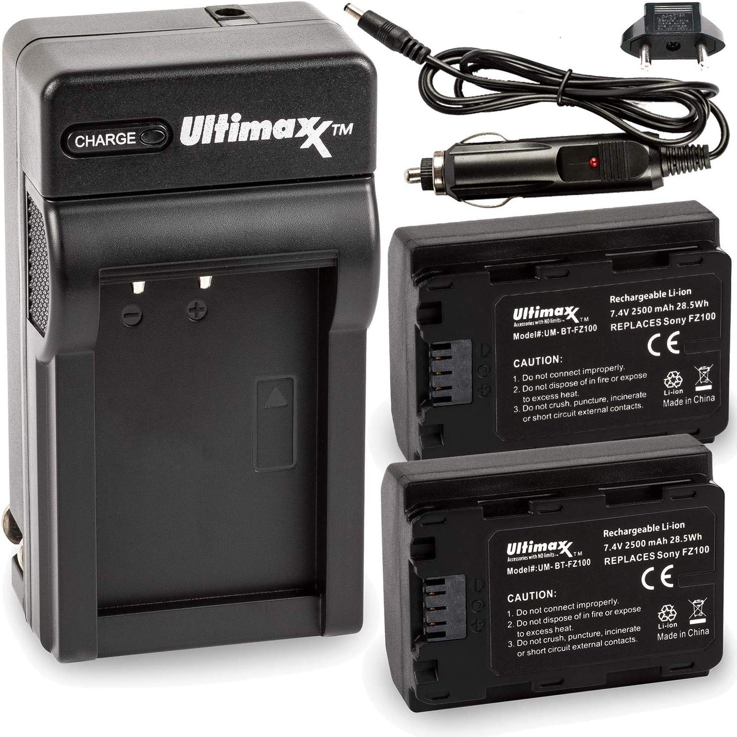 ULTIMAXX Travel Charger + 2x Replacement Batteries for Sony FZ100 - 2500 mah