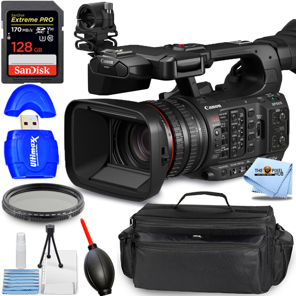 Canon XF605 UHD 4K HDR Pro Camcorder 5076C002 - 7PC Accessory Bundle