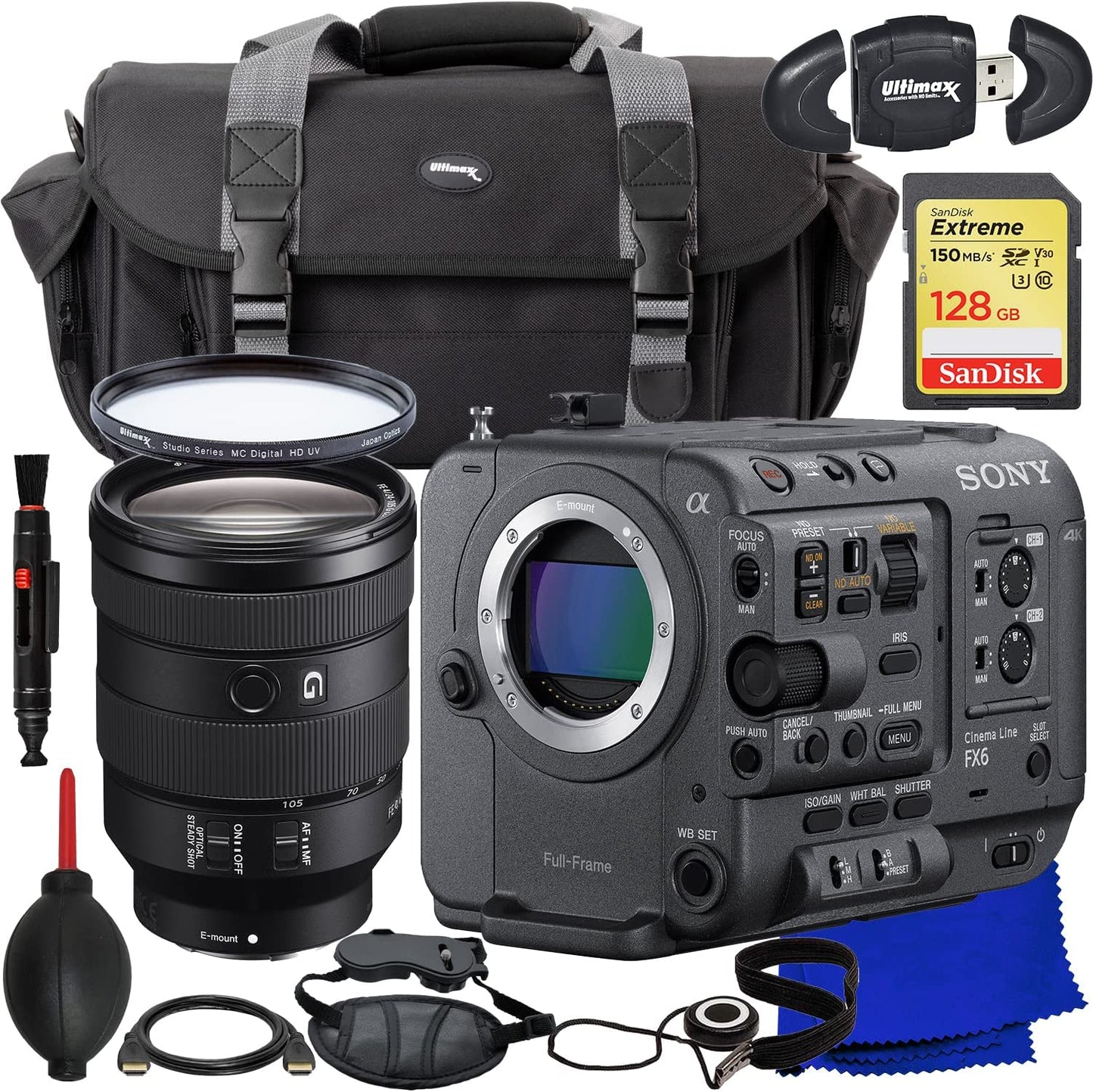 Sony FX6 Full-Frame Cinema Camera with 24-105mm Lens - 10PC Accessory Bundle