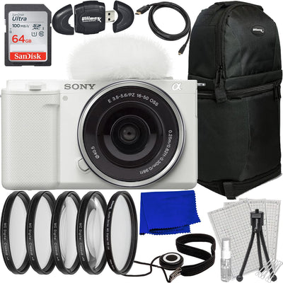 Sony ZV-E10 Mirrorless Camera with 16-50mm Lens (White) - 10PC Accessory Bundle