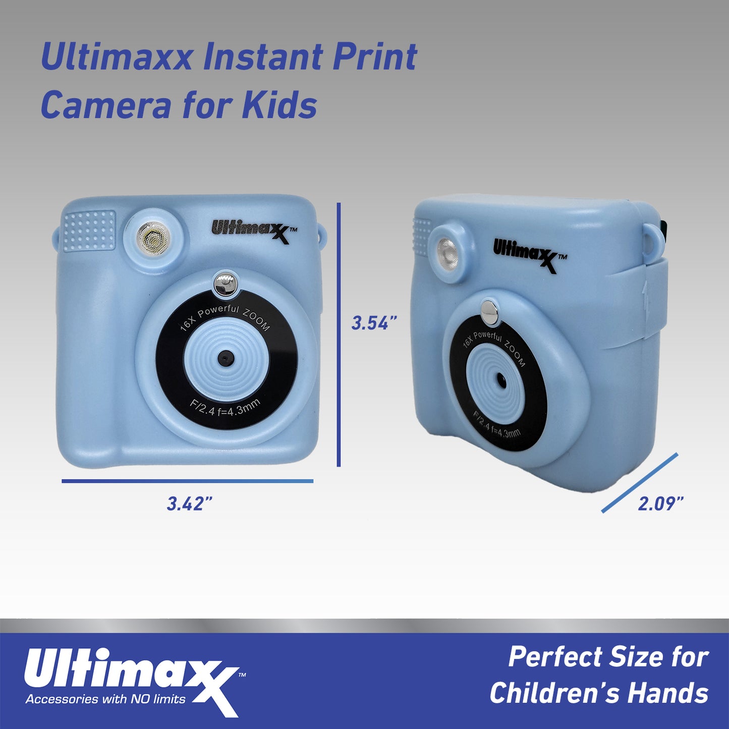 Ultimaxx Instant Print Camera (Blue) for Kids Teens ages 8-12 Beginners with 3 Printing Paper Rolls 32GB Micro SD Holiday Christmas Gift Kit