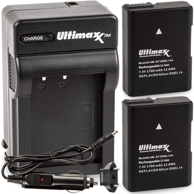 ULTIMAXX Travel Charger + Replacement Battery for Nikon ENEL14A - 1700 mah