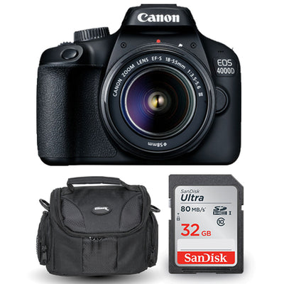 Canon EOS 4000D / Rebel T100 with EF-S 18-55mm III Lens + Sandisk 32GB SD + Case