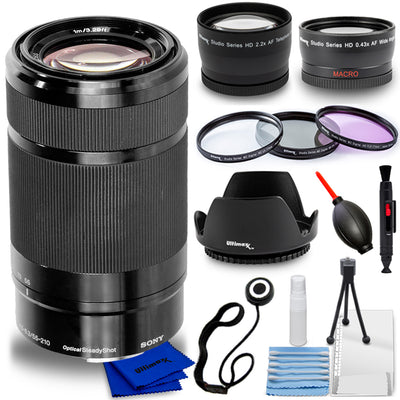 Sony E 55-210mm f/4.5-6.3 OSS E-Mount Lens + Telephoto and Wide Angle Lenses