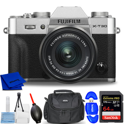FUJIFILM X-T30 Mirrorless Digital Camera with 15-45mm Lens (Silver) - Bundle