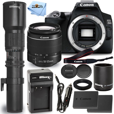 Canon EOS 250D/Rebel SL3 with 18-55mm III + 500mm/1000mm Lens + EXT BATT Bundle