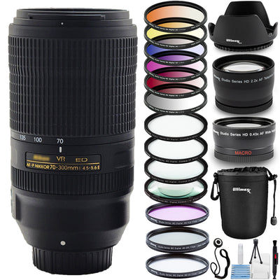 Nikon AF-P NIKKOR 70-300mm f/4.5-5.6E ED VR Lens + Filter Kits + Pouch Bundle