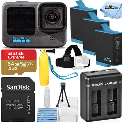 GoPro HERO10 Black 23MP Waterproof Camcorder + 64GB + EXT BATT + Charger Bundle