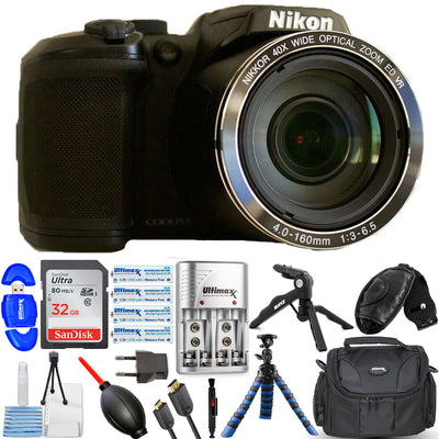 Nikon COOLPIX B500 Digital Camera (Black) 26506 + 32GB + 4x AA Batteries Bundle