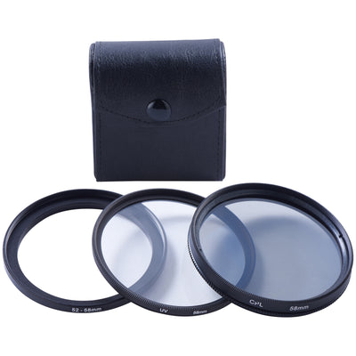 ONN 58mm UV & CPL Filters + 52mm to 58mm Step-Up Ring + Lens Cleaning Pen