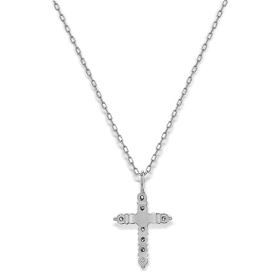 Social Value 14k Solid Natural White Gold Diamond Cross Pendant Necklace .10ct